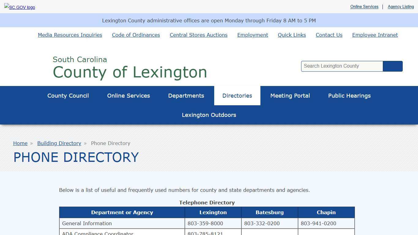 Phone Directory | County of Lexington
