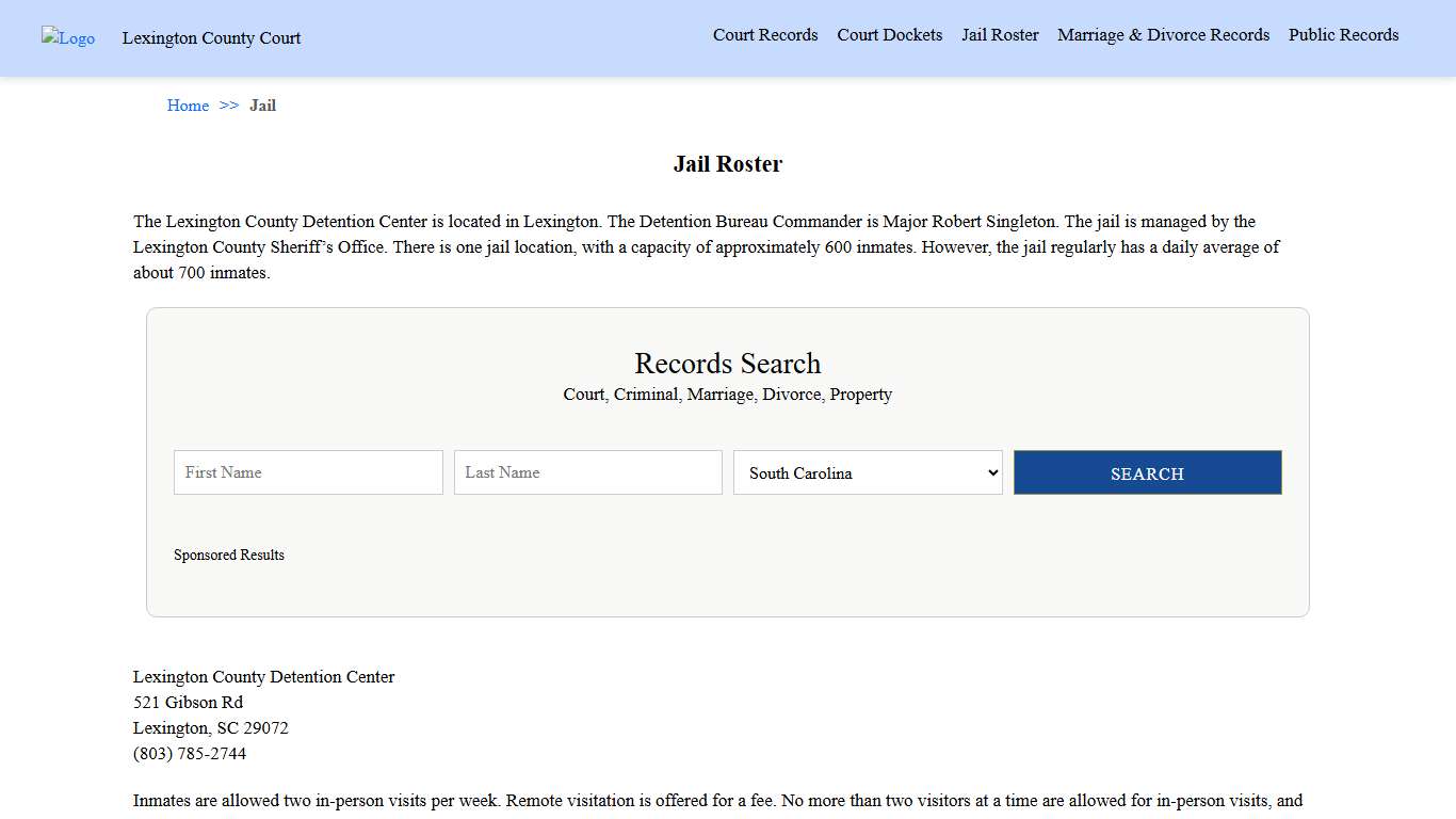 Jail Roster | Lexington County Court